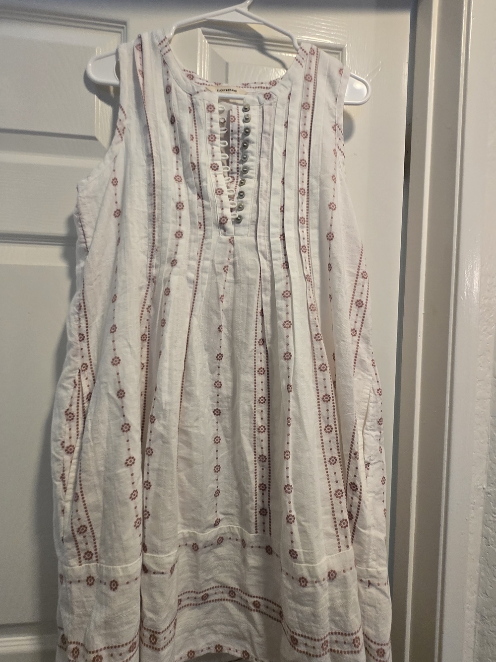 Lucky Brand White Midi Dress with Red Embroidered Stripes